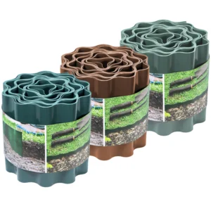 Fepro® Raseneinfassung gewellt, Ideale Rasen-Abgrenzung, auch für Beete, 9 lfm, verhindert Wurzelausbreitung, aus Kunststoff - Rasenkante gewellt (Farben & Höhen wählbar)